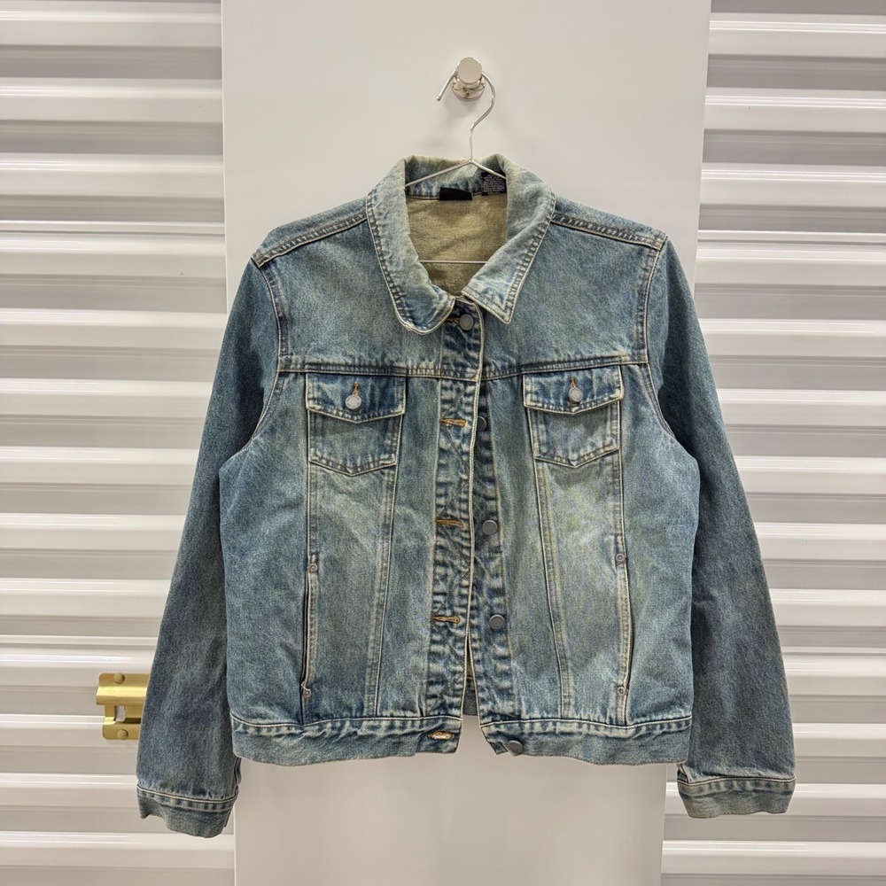 NY Jeans New York & Company Denim Trucker Jacket Blue XL Vintage 90s Distressed
